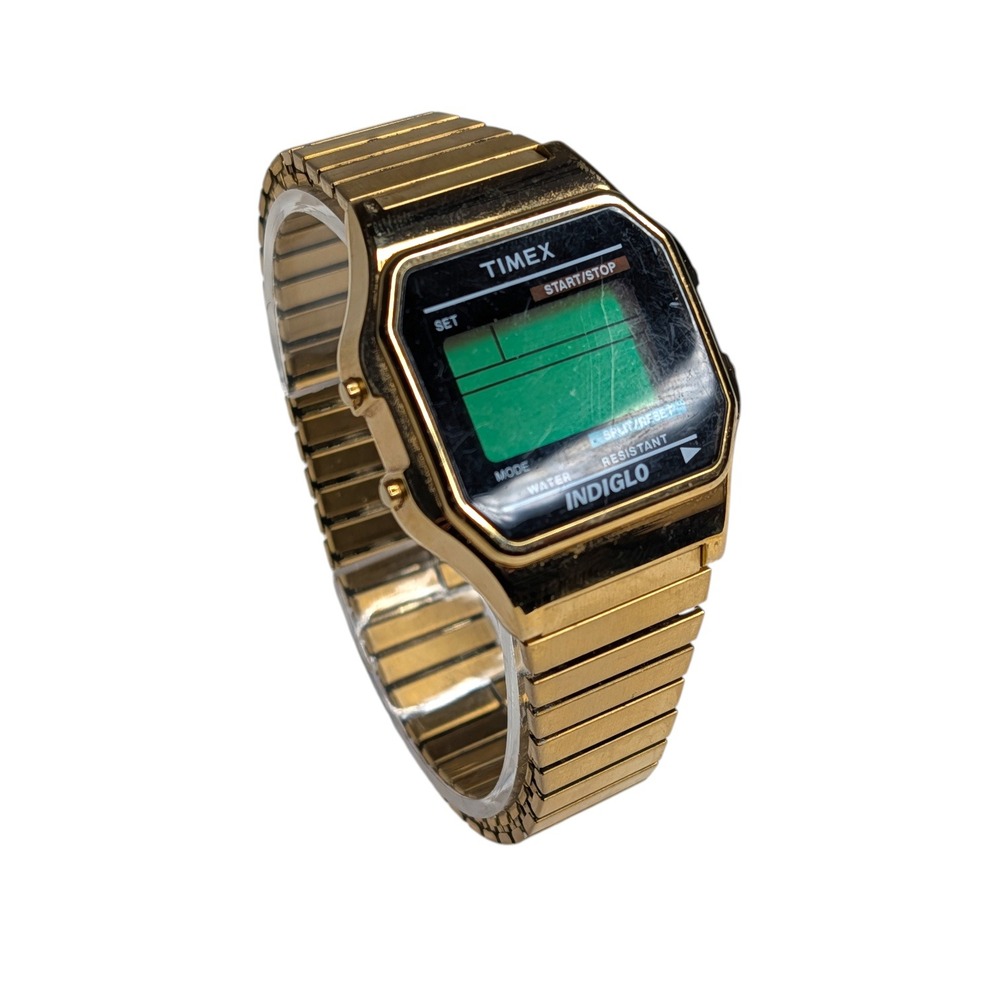 Timex Digital Gold Tone Watch Indiglo Expansion Band‎ Retro Classic Vintage